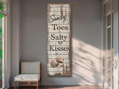 Rustic Beach Wall Art – Sandy Toes & Salty Kisses Coastal Wood Sign Decor