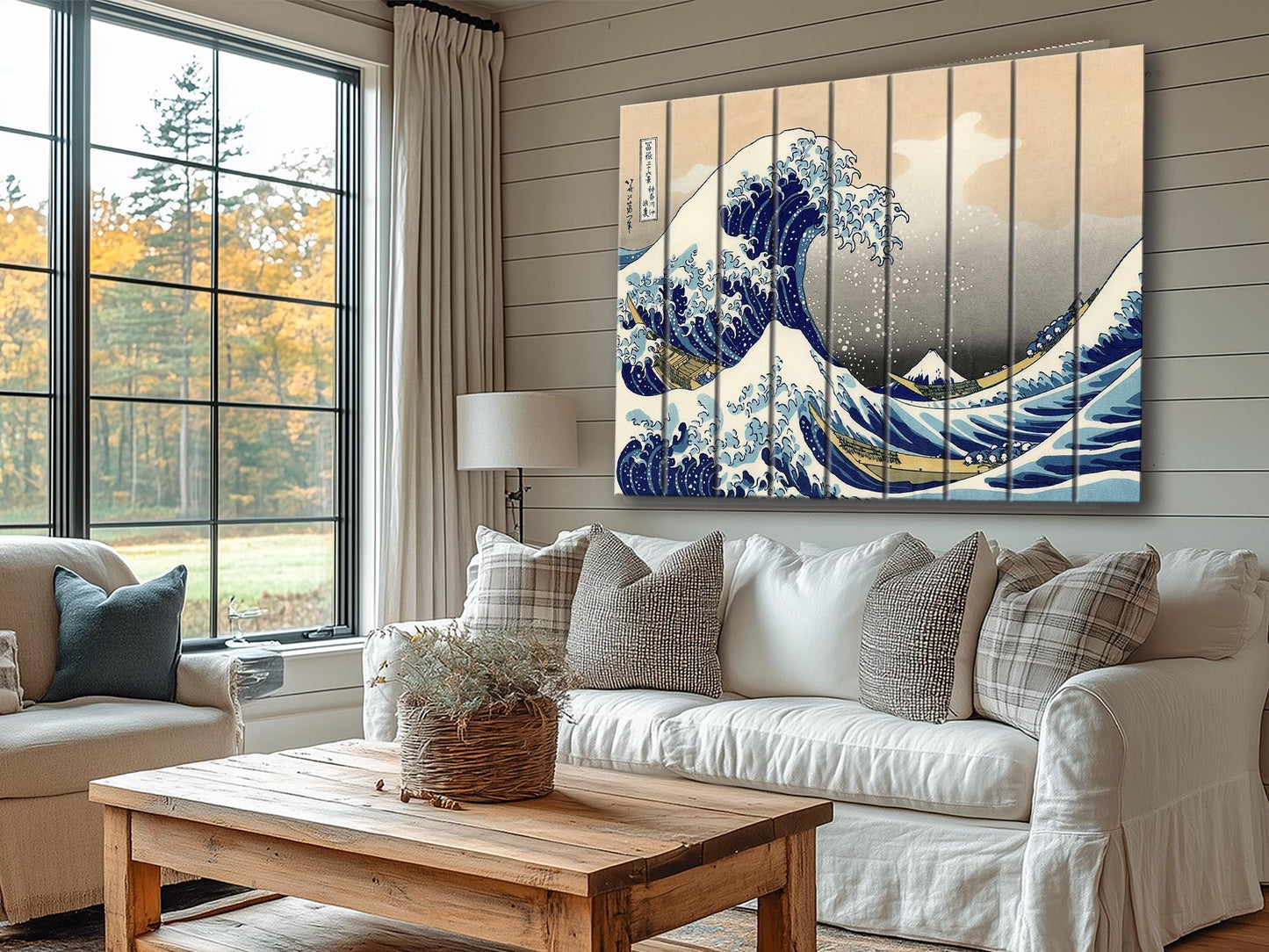 Great Wave Wood Print – Japanese Wall Art | Abstract Sea Waves Wooden Plank Art