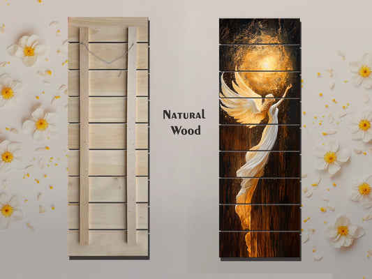 Wood Wall Art – Glowing Angel in White and Gold Robes – Rustic Spiritual Print, Christian Wall Art, Religious Wall Decor