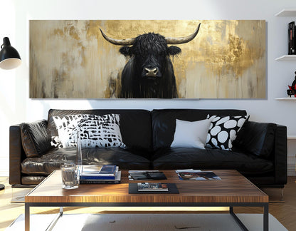 Highland Cattle Canvas - Large Scottish Cow Painting | Luxury Farmhouse Wall Art