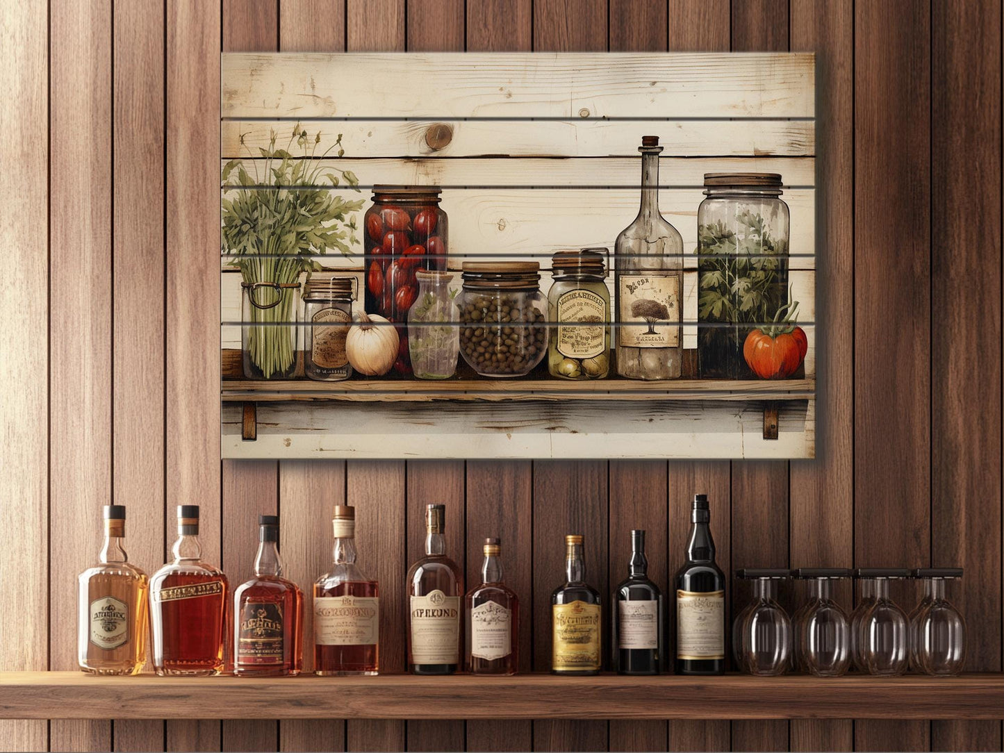 Rustic Kitchen Wall Art – Spices and Herbs Printed Wood Plank Decor