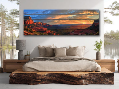 Red Rocks Wood Print – Arizona Wall Art | Rustic Desert Landscape Decor on Natural Wood