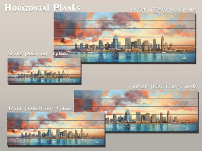 San Diego Wood Art – Rustic Wooden City Skyline Wall Decor | Abstract Wood Painting