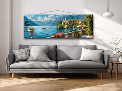Lake Como Wood Art - Natural Wood Print Landscape Wall Decor on Planks