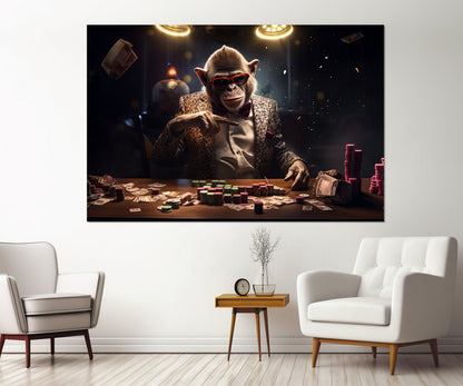 Poker Wall Art – Monkey Playing Poker Canvas Print | Framed & Ready to Hang