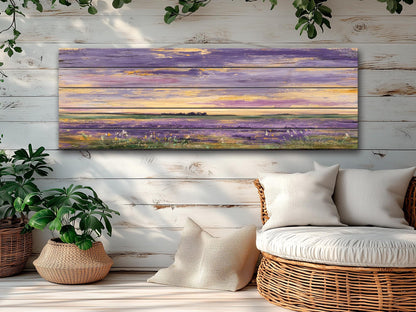 Wood Wall Art – Dreamy Lavender Field Print | Rustic Cabin Decor & Natural Wood Plank Artwork