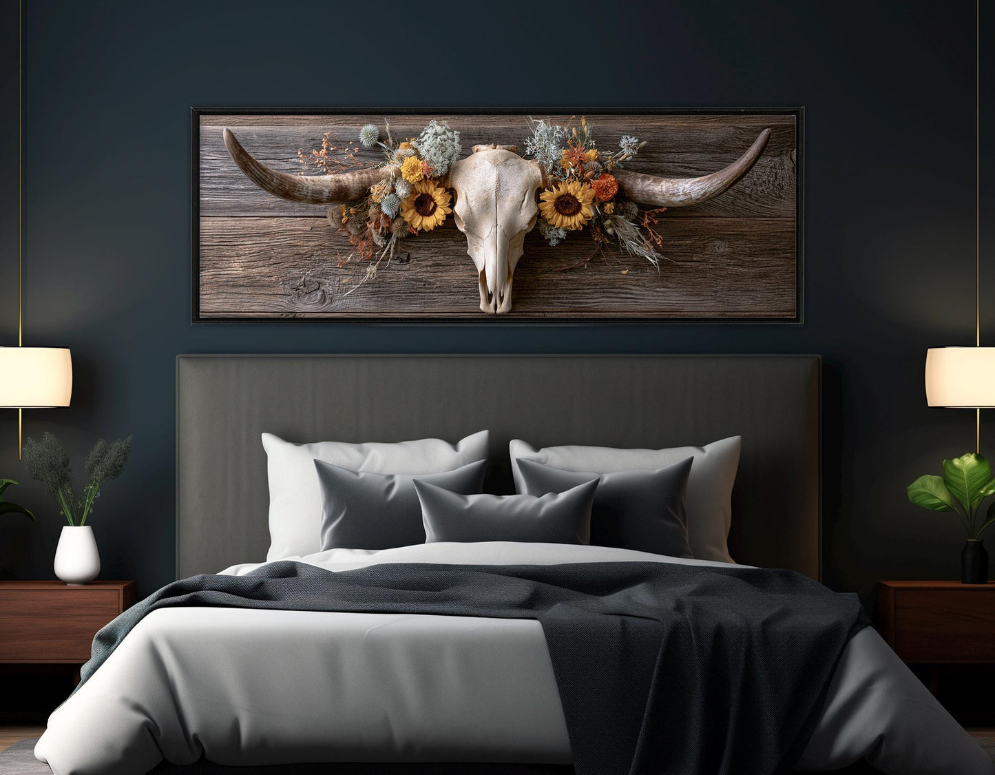 Longhorn Skull Canvas Print, Large Western Wall Decor, Framed and Ready to Hang