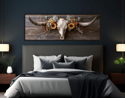 Longhorn Skull Canvas Print, Large Western Wall Decor, Framed and Ready to Hang