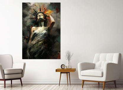 Abstract Statue of Liberty Canvas Print, New York Wall Art, Liberty Statue Painting, Framed and Ready to Hang