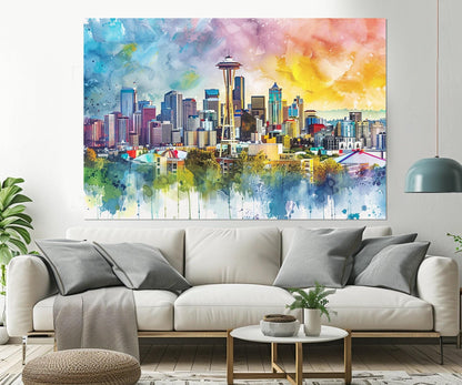 Seattle Canvas Print - Abstract City Painting | Framed Cotton Gallery Wrapped Art