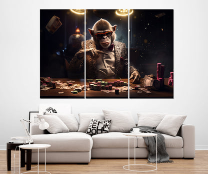 Poker Wall Art – Monkey Playing Poker Canvas Print | Framed & Ready to Hang