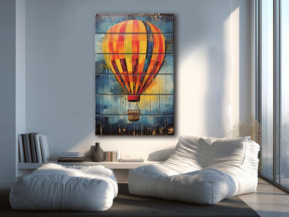 Rustic Wooden Wall Art – Hot Air Balloon Art on Natural Wood Print | Ready to Hang