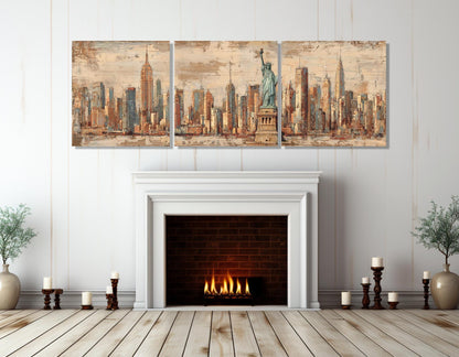 New York City Canvas - Vintage Retro Wall Art | Framed Gallery Wrapped Print