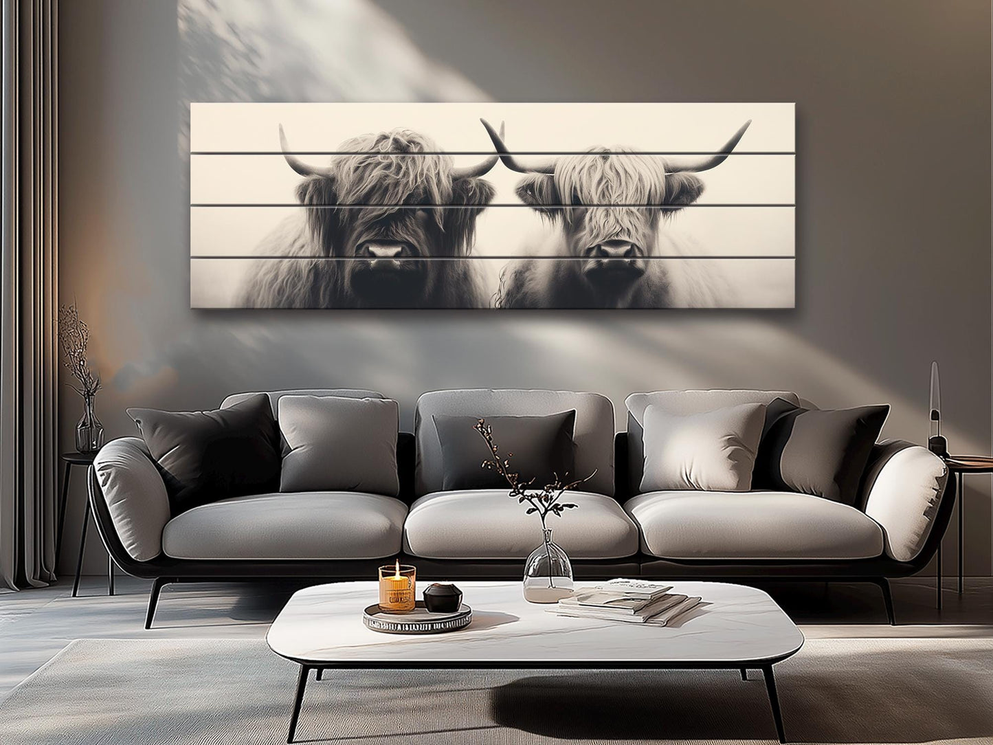 Highland Cows Wall Art – Handcrafted Wood Wall Decor | Rustic Farmhouse Print