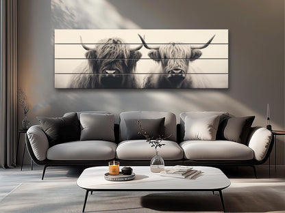 Highland Cows Wall Art – Handcrafted Wood Wall Decor | Rustic Farmhouse Print