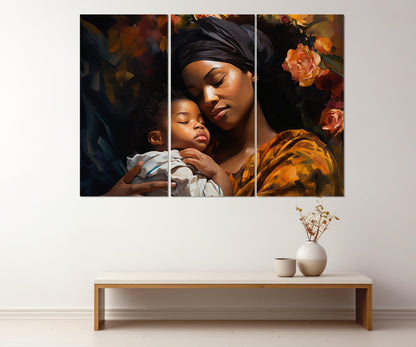 African Woman Canvas Print – Framed Black Woman Wall Art | Maternal Love Artwork