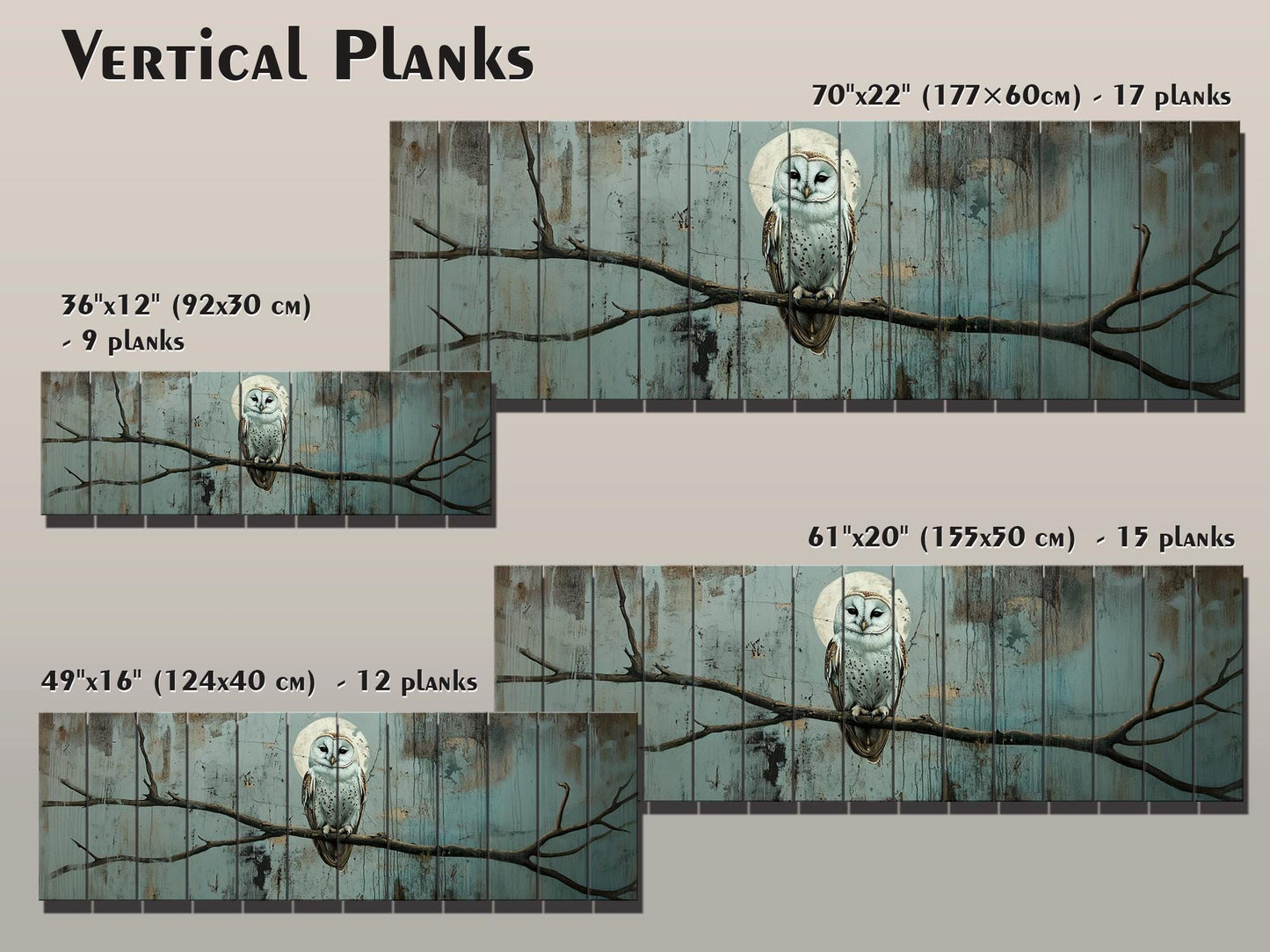 Wood Wall Art – Rustic Owl on Branch Print | Natural Wood Plank Decor