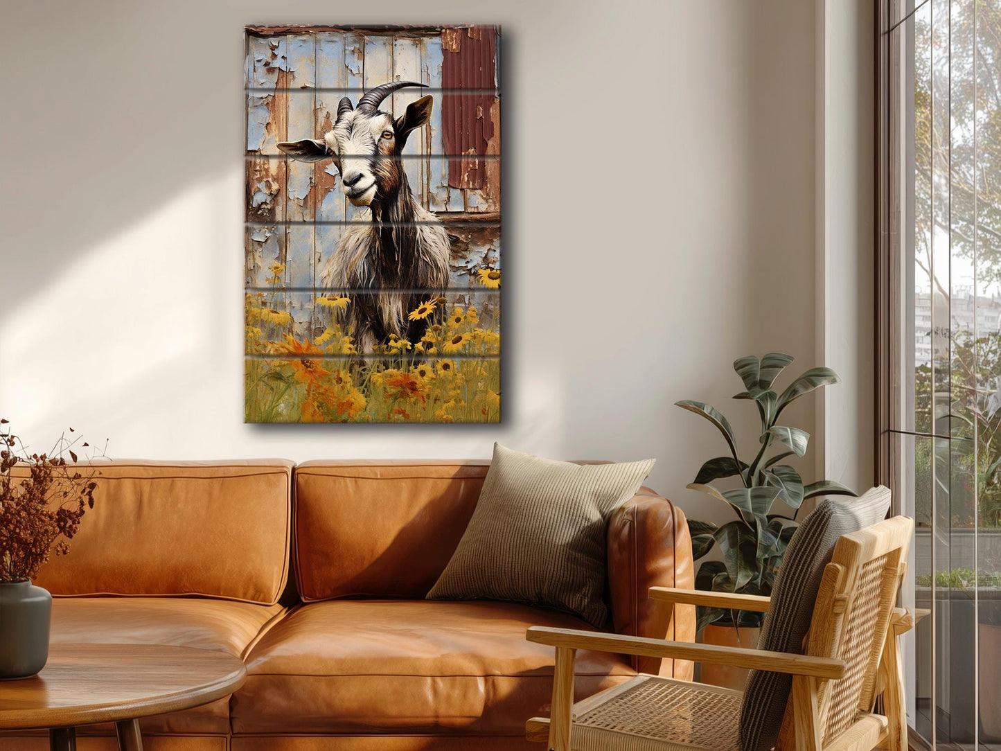 Rustic Goat Wall Art – Natural Wood Print | Farmhouse Wall Decor, Ready to Hang