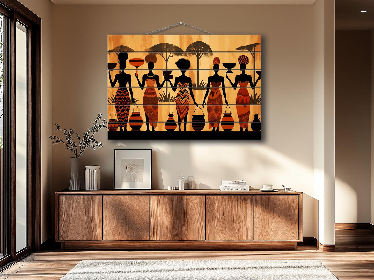 Wood Wall Art – Abstract African Painting on Wood | Ethnic Wall Decor, Rustic Style