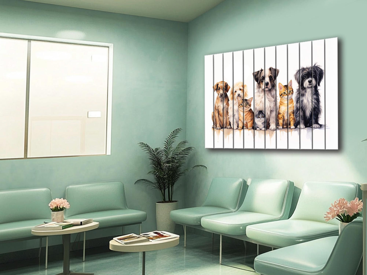 Dogs Cats Wall Art – Natural Wood Painting | Vet Clinic Art, Rustic Pet Print