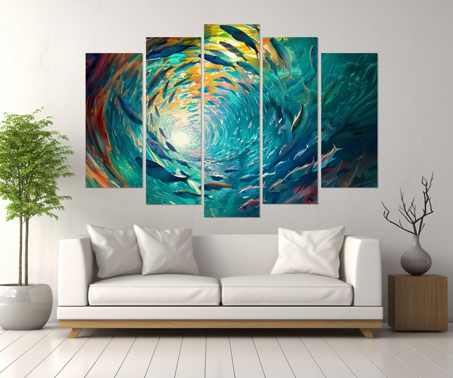 School of Fish Canvas Print – Abstract Underwater Wall Art | Framed Canvas Ready to Hang