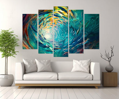 School of Fish Canvas Print – Abstract Underwater Wall Art | Framed Canvas Ready to Hang