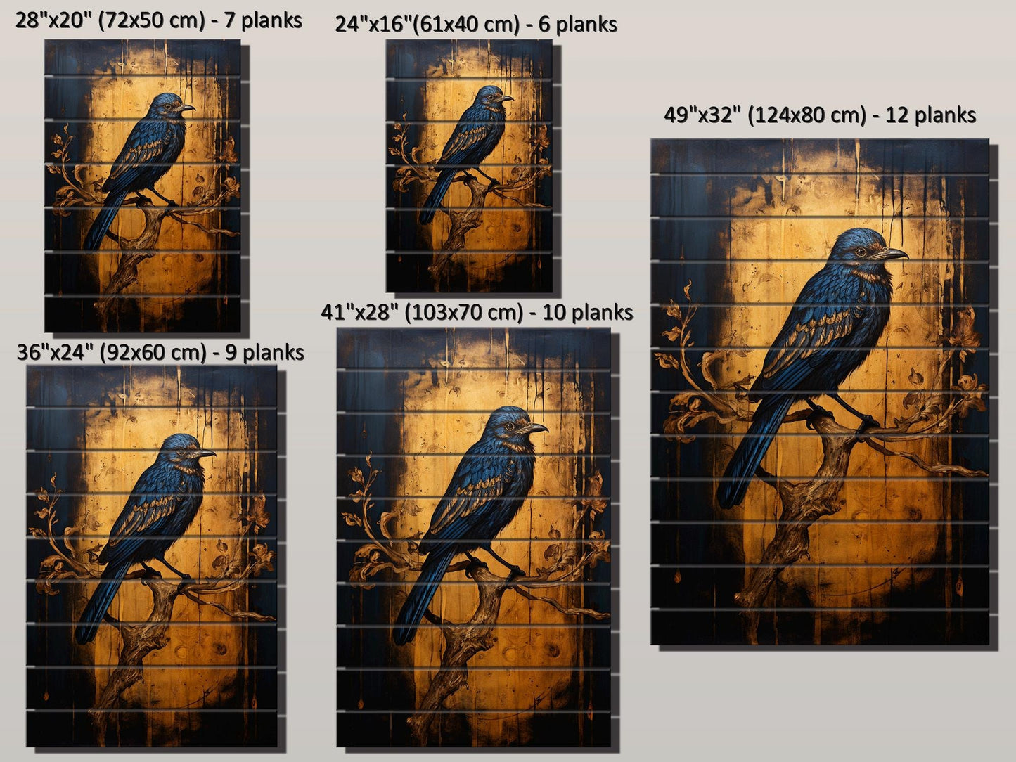Vintage Blue Songbird Art – Rustic Wall Art on Natural Wood Plank with Fade Resistant Print