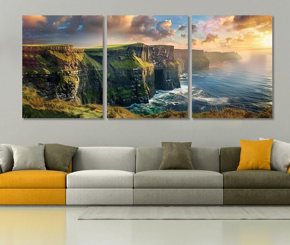 Cliffs Of Moher Canvas Large Cotton Canvas Print - Ready To Hang Panorama Art
