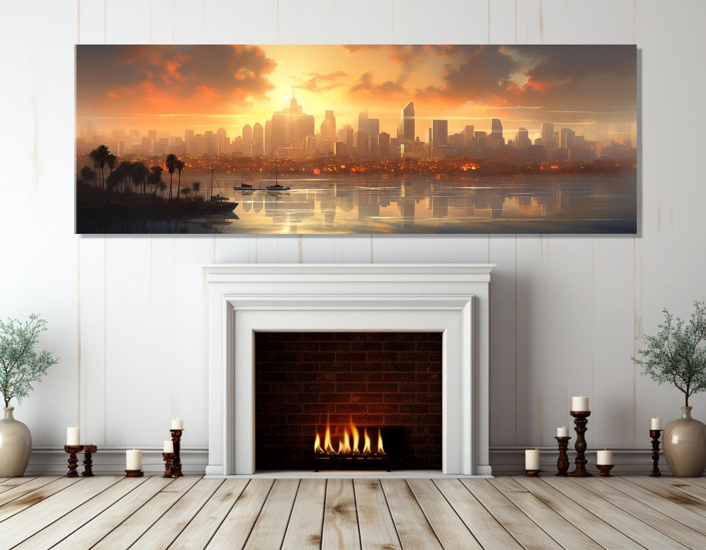 San Diego Sunset Canvas - Framed Cotton Canvas Artwork | Abstract Cityscape Print