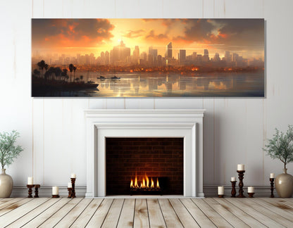San Diego Sunset Canvas - Framed Cotton Canvas Artwork | Abstract Cityscape Print