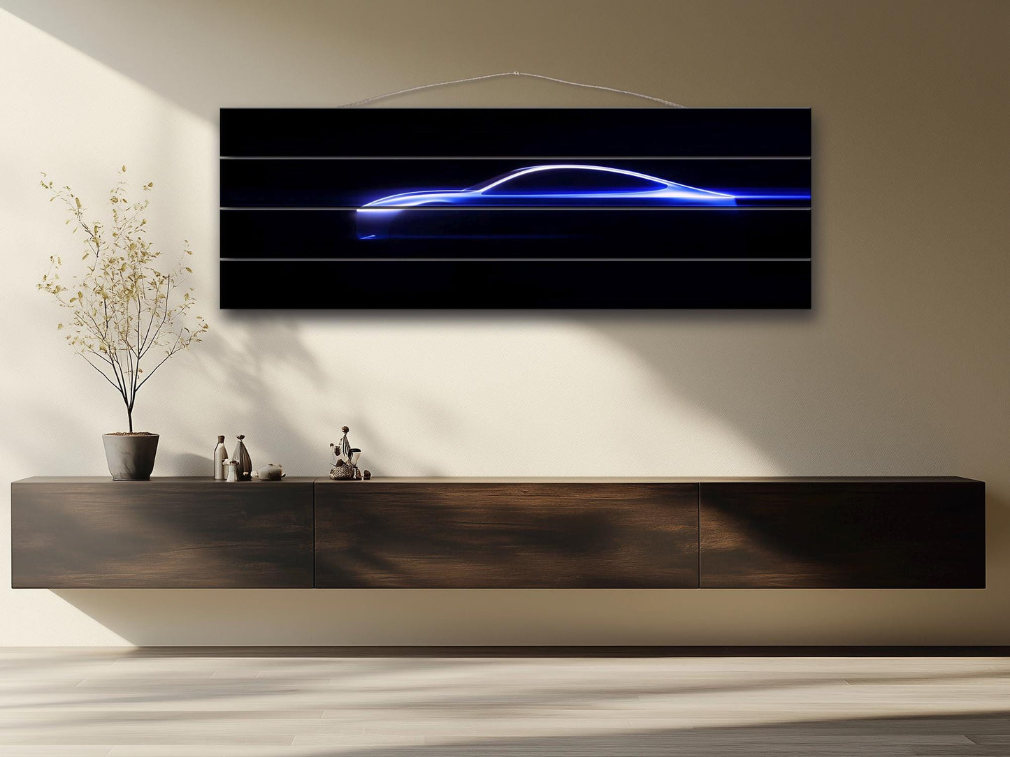 Minimalist Sports Car Silhouette  Printed on Wood - Vehicle Wall Art