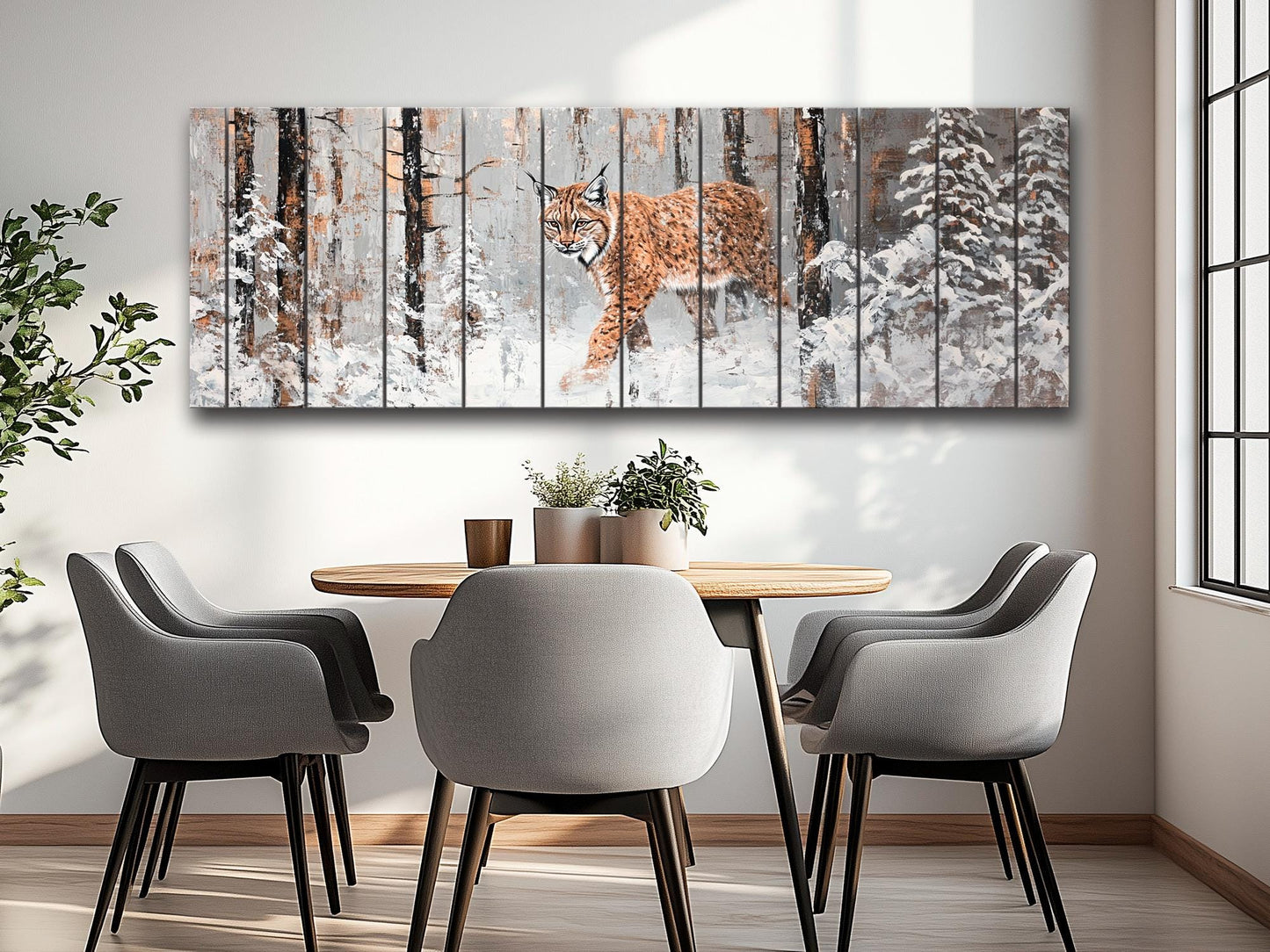 Lynx Wood Wall Art – Rustic Forest Animal Print on Natural Wood Planks