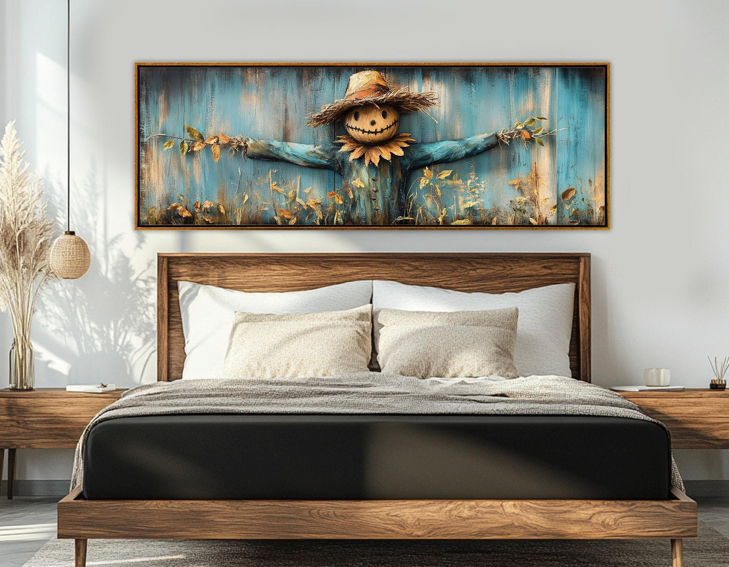Rustic Farmhouse Wall Art - Scarecrow Canvas Print | Framed & Ready to Hang