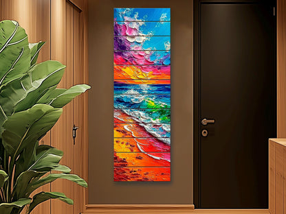 Vibrant Beach Scene Print on Wood, Colorful Coastal Painting, Summer Wall Art