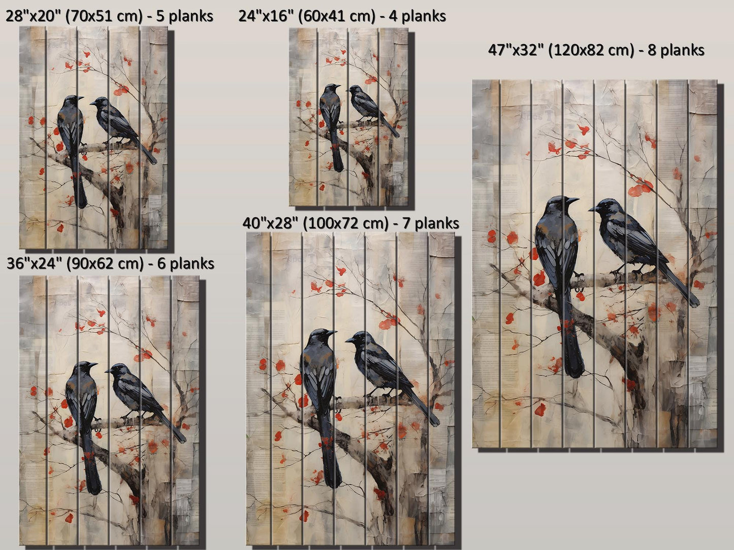 Vintage Crow Art Print – Rustic Wildlife Wall Art On Natural Wood Planks