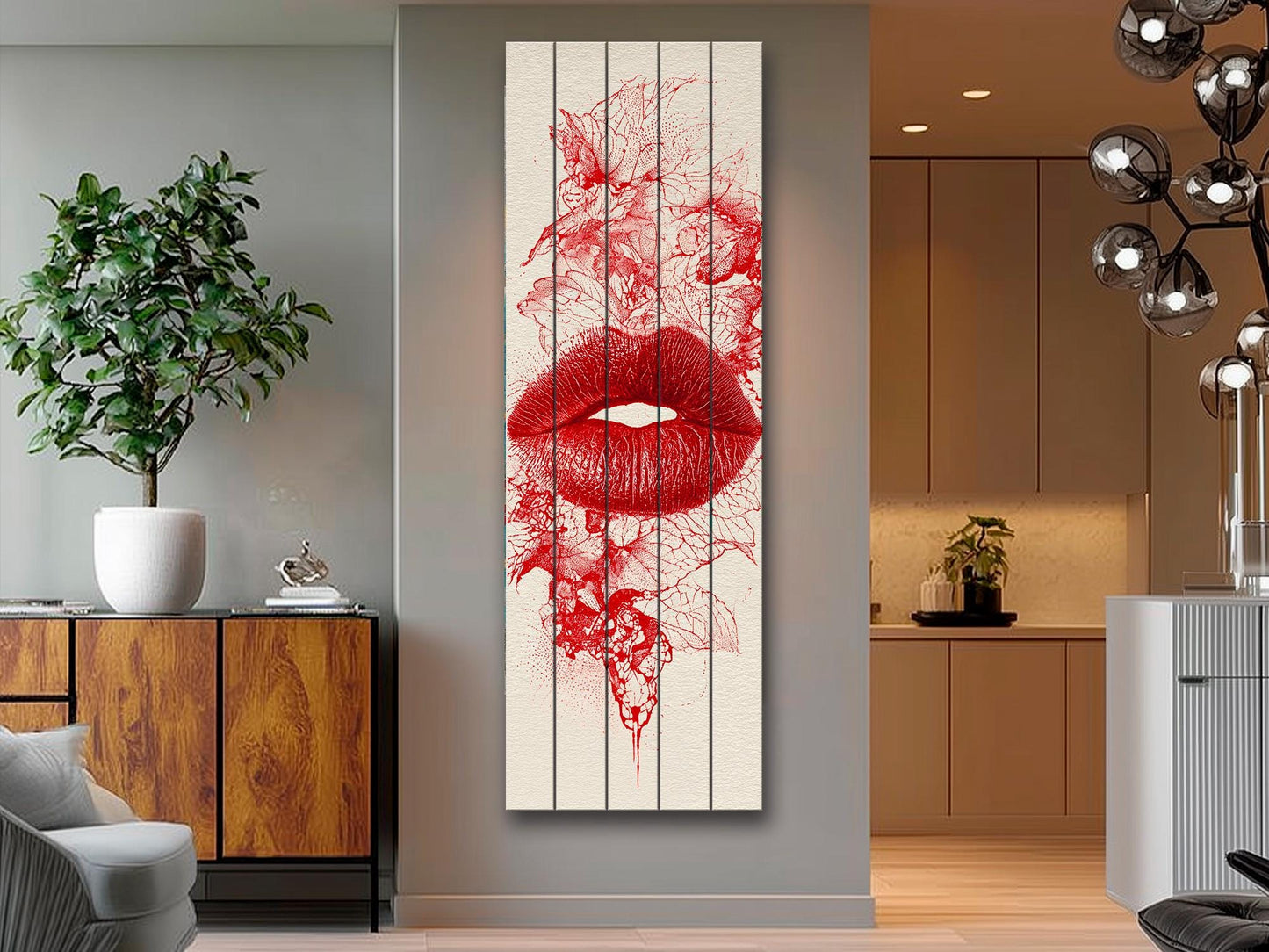 Red Lips Wall Art – Romantic Wall Decor | Modern Passion Art On Wood