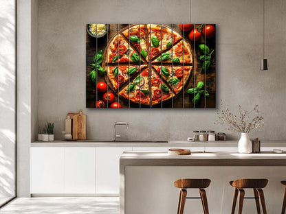 Pizza Wall Art - Colorful Pizza Print on Wood | Rustic Kitchen Wall Decor