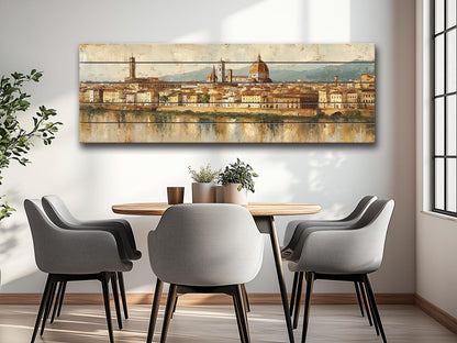 Florence Skyline Wood Print – Beige Wall Decor | Italian Cityscape Art On Wooden Hanging