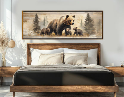 Brown Bear Canvas Print – Rustic Forest Painting | Framed Ready to Hang Wall Art
