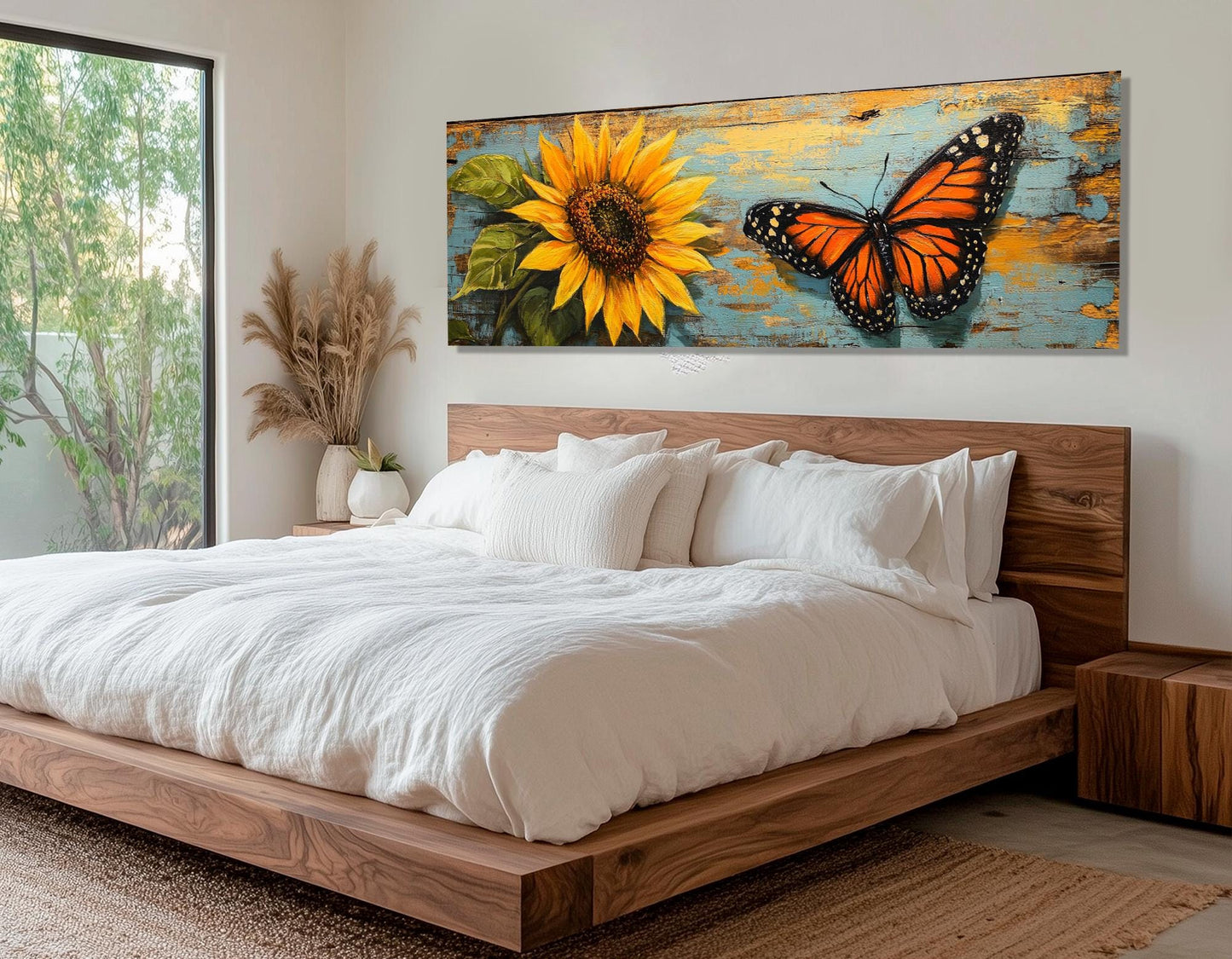 Monarch Butterfly Canvas Print - Rustic Floral Decor | Framed Butterfly Painting