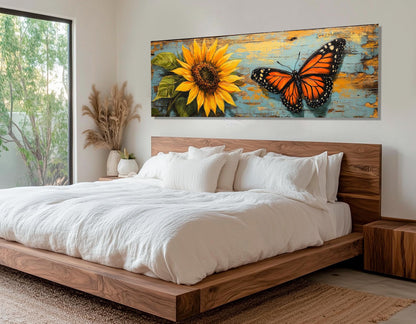 Monarch Butterfly Canvas Print - Rustic Floral Decor | Framed Butterfly Painting