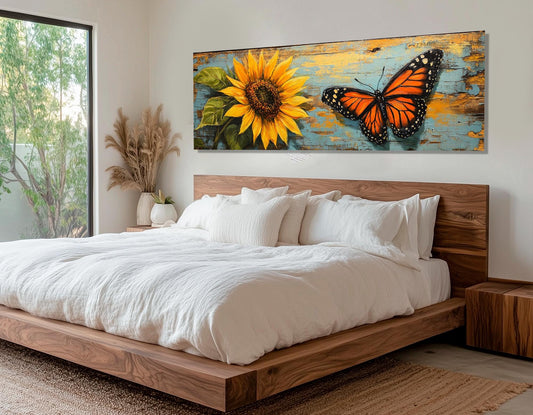 Monarch Butterfly Canvas Print - Rustic Floral Decor | Framed Butterfly Painting