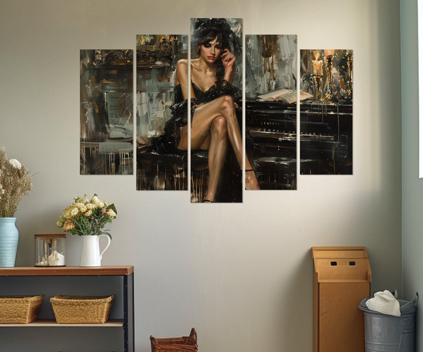 Boldini Style Canvas - Sexy Woman Piano Painting, Framed Ready to Hang