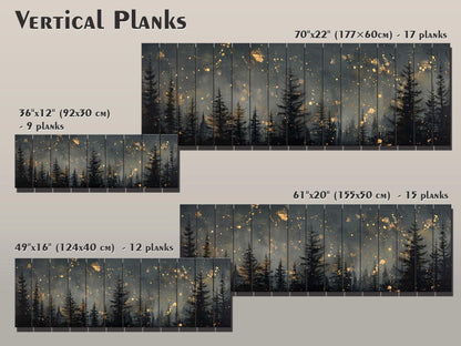 Wood Wall Art - Pine Forest Print | Starry Sky Painting on Wood Plank Art