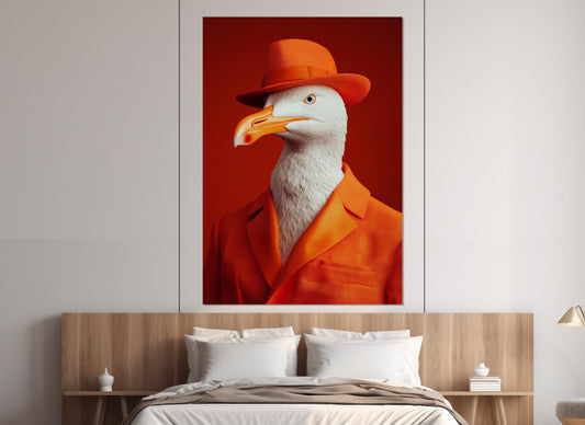 Seagull Canvas Print - Funny Seagull Art in Orange Suit | Framed & Ready to Hang
