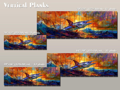 Fishing Wall Art – Colorful Marlin Print on Natural Wood Artwork with UV Fade Resistant Print