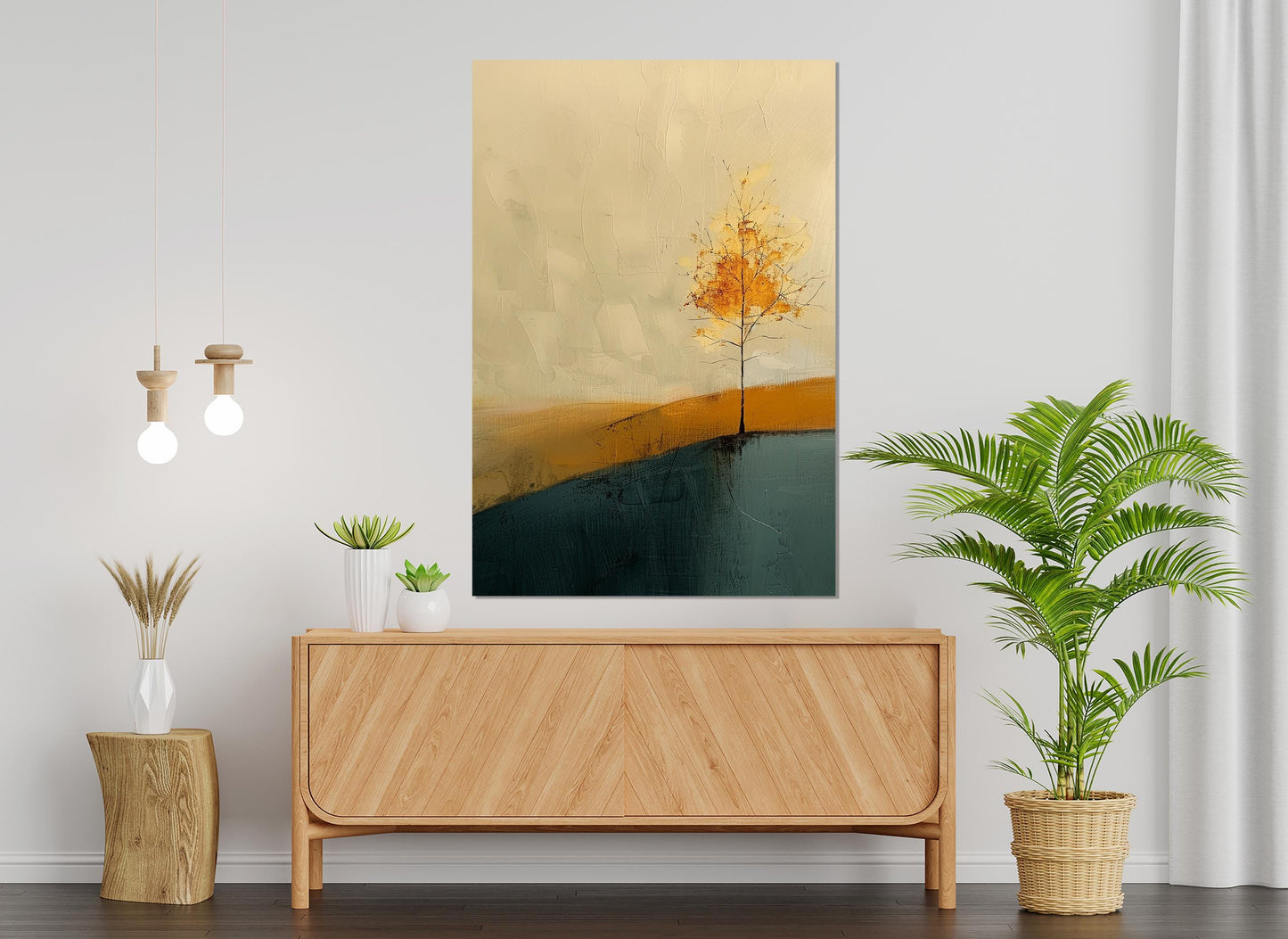 Minimalist Golden Tree Canvas – Ukiyo Wall Art | Framed Canvas Print, Ready to Hang