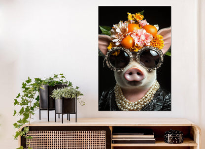Pig Canvas Print - Cool Lady Pig Wall Art | Framed Party Portrait on Canvas