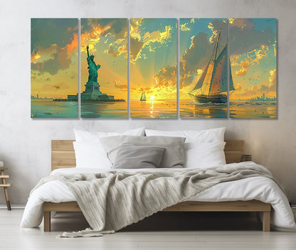 New York Canvas Art – Abstract City Skyline Multi Panel Cotton Canvas Print