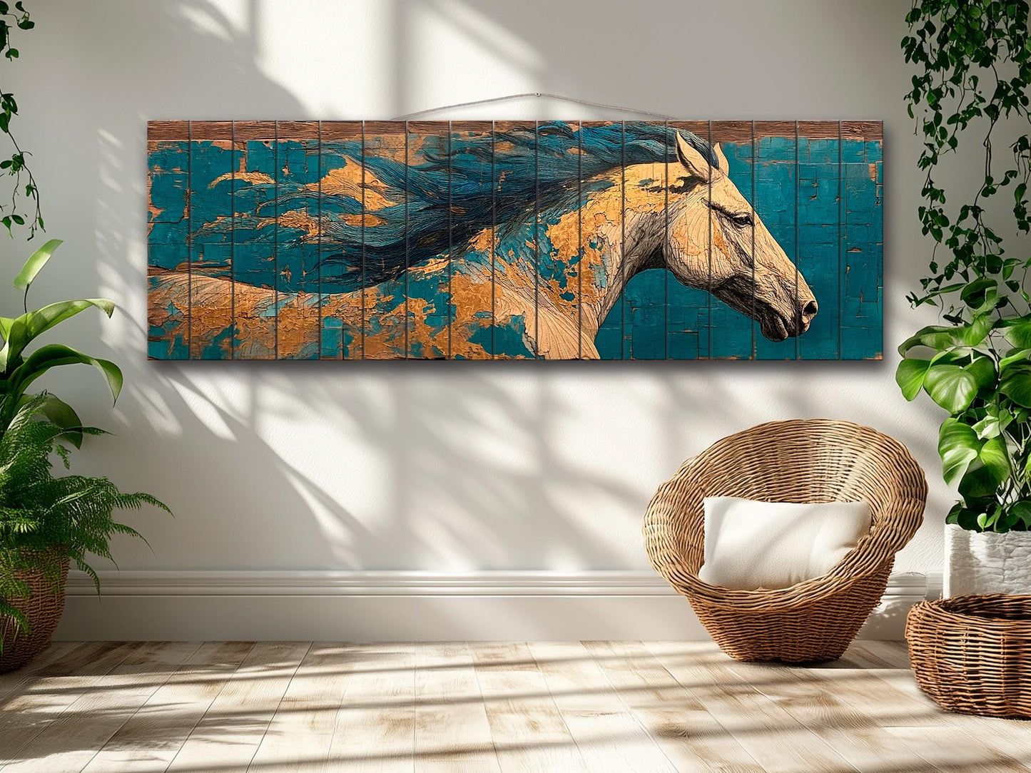 Wood Wall Art - Galloping Horse Painting | Rustic Wood Art With Natural Grain Texture